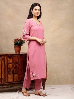 Dharya - Pink Embroidered Kurta with Pants