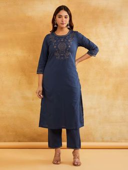 Dharya - Blue Zari Embroidered Kurta & Pant