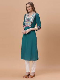 Fantasia - Women Green Long Printed Kurta