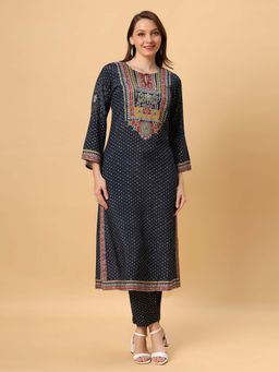 Fantasia - Women Black Long Embroidered Kurta