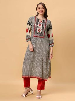 Fantasia - Women Beige Long Printed Kurta