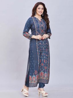 Fantasia - Women Teal Long Embroidered Kurta
