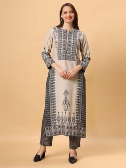 Fantasia - Women Beige Embroidered Long Kurta