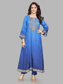 Fantasia - Women Blue Embroidered Long Kurta