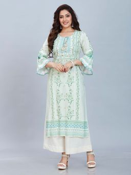 Fantasia - Women Sea Green Floral Print Long Kurta