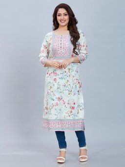 Fantasia - Women Cream Long Floral Printed Kurta