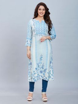 Fantasia - Women Blue Long Floral Printed Kurta
