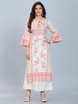 Fantasia - Women Cream Long Printed Kurta