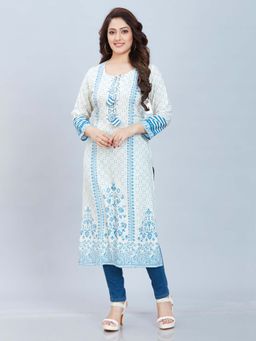 Fantasia - Women Cream Long Floral Printed Kurta