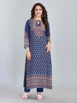Fantasia - Women Blue Long Floral Printed Kurta
