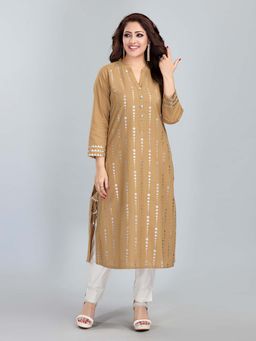 Fantasia - Women Beige Long Printed Kurta