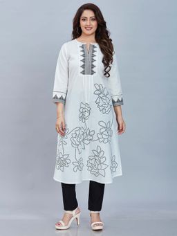 Fantasia - Women Cream Long Printed Kurta