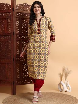 Sufiza Lifestyle - Yellow Hand Block Ajrakh Pure Cotton Kurta