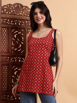 Sufiza Lifestyle - Red Hand Block Ajrakh Pure Cotton Kurti
