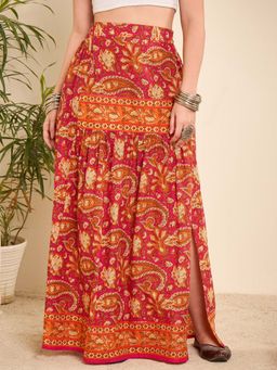 WineRed - Paisley Printed A-line Skirt