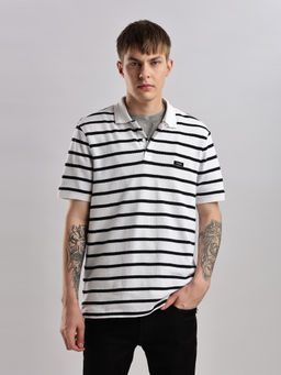 Calvin Klein - Striped Regular Fit Cotton White T-Shirt