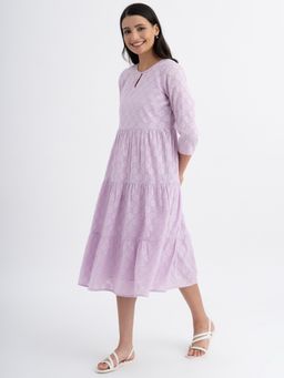 Pink Fort - Cotton Jacquard Tiered Dress with Slip Lilac (Set of 2)