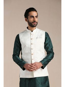 Manyavar - Off White Blended Viscose Printed Waistcoat
