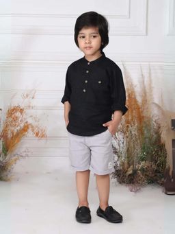 ZACH & KIKI - Textured Black Kurtha Shirt