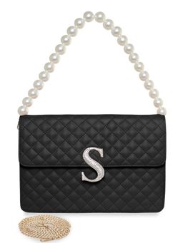 ESBEDA - Black Personalized Alphabet S Turtle Quilted Handbag for Women