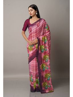 Unnati Silks - Multi Fancy Block Printed Georgette Saree with Unstitched Blouse