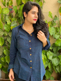 Sundarii - Panther - Navy Blue Ajrakh Hand Block Printed Shirt