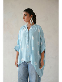 Keva Clothing - Bandhani Kaftan Shirt-Ice Blue