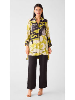 Basanti Kapde aur Koffee - Lime Muslin Floral Long Shirt