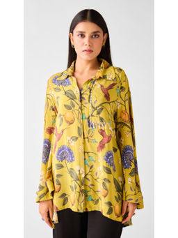 Basanti Kapde aur Koffee - Lime Crepe Floral Long Shirt