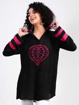 GAGAN VOHRA - Black Georgette Collar Neck Thread Work Shirt