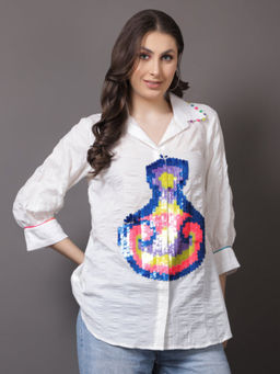 GAGAN VOHRA - White Cotton Collar Neck Thread Work Shirt