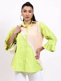 GAGAN VOHRA - Green Cotton Collar Neck Embroidered Shirt