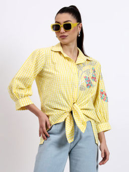 GAGAN VOHRA - Yellow Cotton Collar Neck Printed Shirt