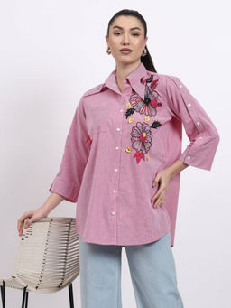GAGAN VOHRA - Pink Cotton Collar Neck Embroidered Shirt