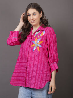 GAGAN VOHRA - Pink Cotton Collar Neck Embroidered Shirt