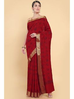 Soch - Women Red Printed Saree with Unstitched Blouse