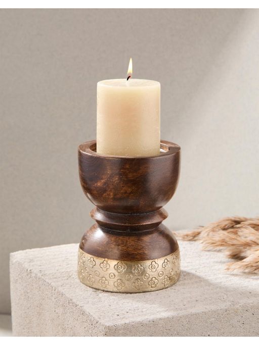 Fabindia Brown Aakarsh Wooden Candle Holder