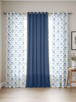 Urban Space - Cotton Curtains Water Lily Blue & Aura indigo (Pack of 3)