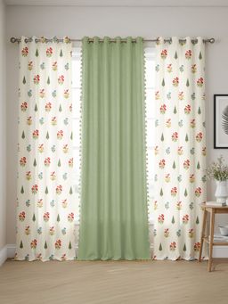 Urban Space - Cotton Curtains High Garden Red & Aura Green (Pack of 3)