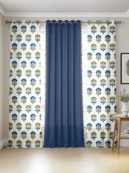 Urban Space - Cotton Curtains Owl Orchid Blue & Aura Indigo (Pack of 3)