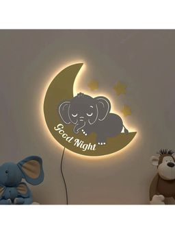 Dekorstation - Sleeping Baby Elephent Over The Moon Wooden Wall Decorative Backlit