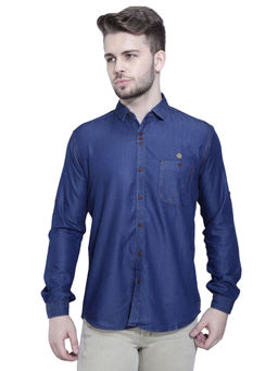 KUONS AVENUE - Mens Navy Blue Denim Casual Shirt