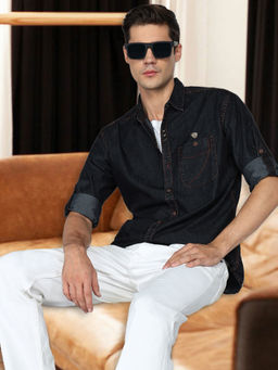 KUONS AVENUE - Mens Black Denim Casual Shirt