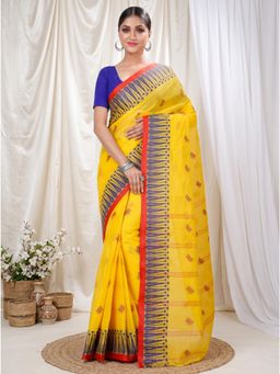 DipDiya - Yellow Pure Cotton Woven Handloom Saree With Unstitched Blouse