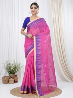DipDiya - Pink Pure Cotton Woven Handloom Saree With Unstitched Blouse