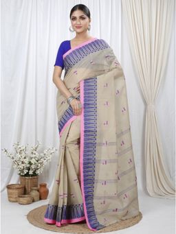 DipDiya - Grey Pure Cotton Woven Handloom Saree With Unstitched Blouse