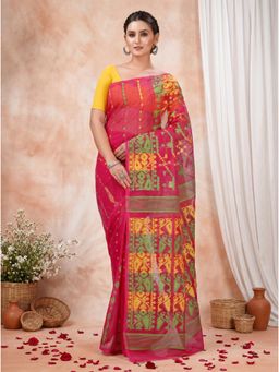 DipDiya - Maroon Cotton Blend Woven Handloom Saree With Unstitched Blouse