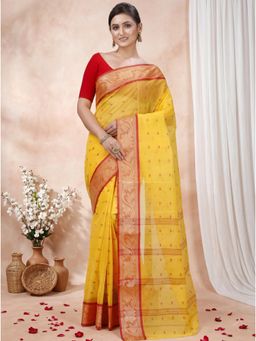 DipDiya - Yellow Pure Cotton Woven Handloom Saree With Unstitched Blouse