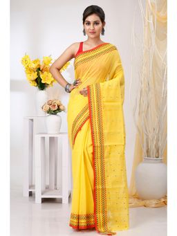DipDiya - Yellow Carbon Woven Handloom Saree With Unstitched Blouse
