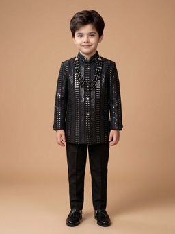 ETHNIKS NEURON - Ethniks Neu-Ron Sherwani with Pant and Mala-Black